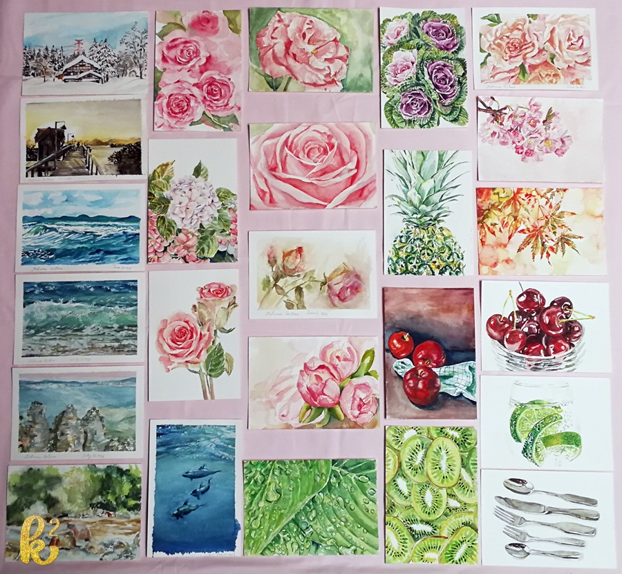 25 watercolor postcards