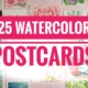 25 watercolor postcards